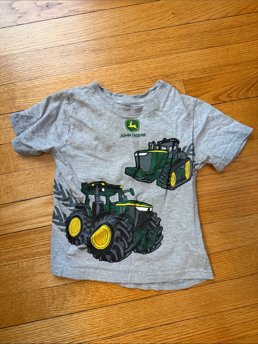 John Deere Grey Tee with Green and Yellow Tractor Art